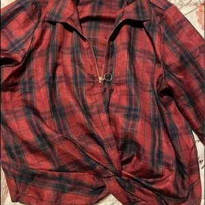 Stylish plaid long sleeve half shirt